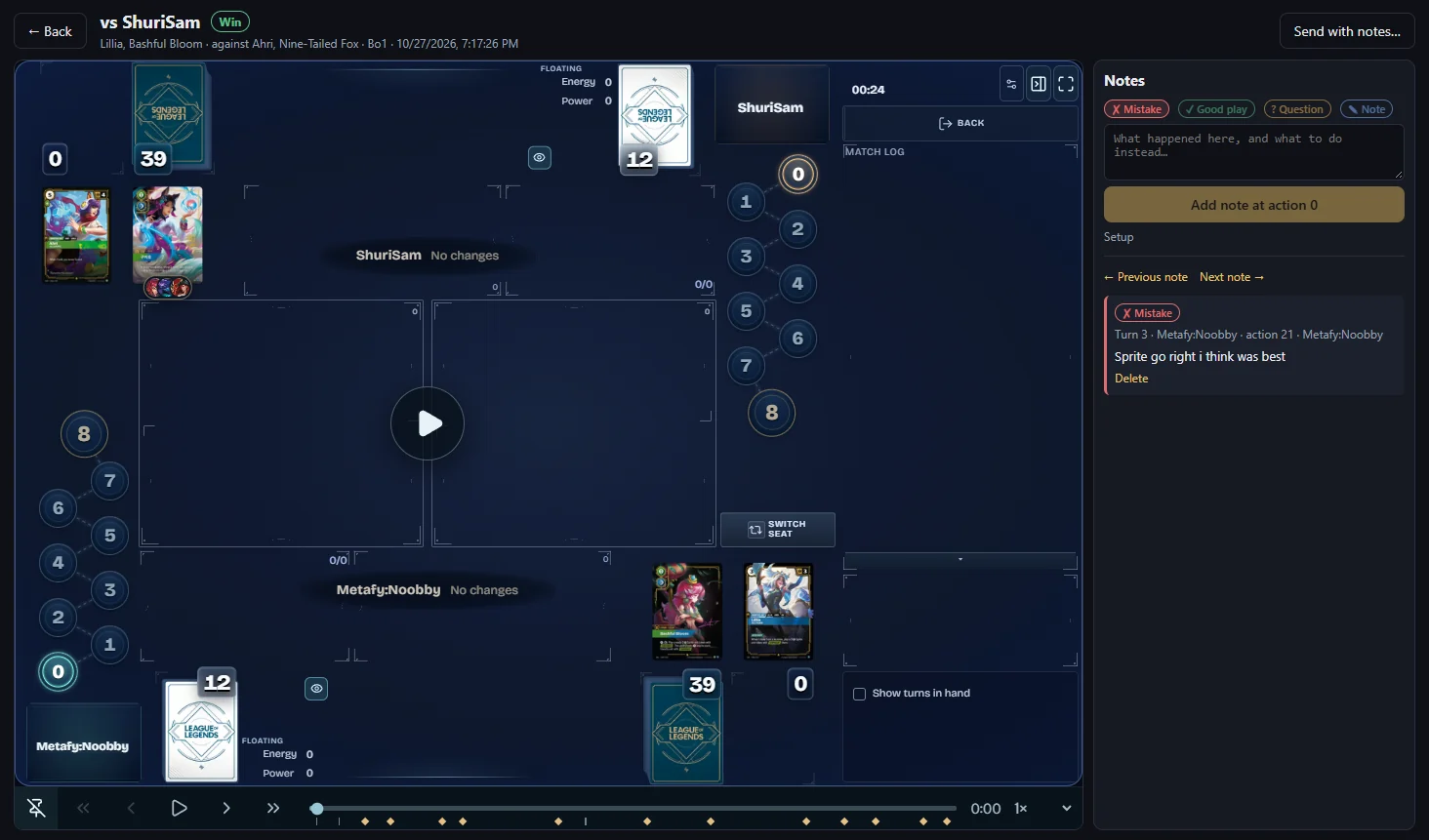 A replay in Rift Atlas's viewer with a notes panel beside it